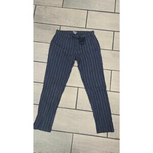 Vince Women’s Striped Pants XS Navy Blue Drawstring Waist Casual Linen Blend p79